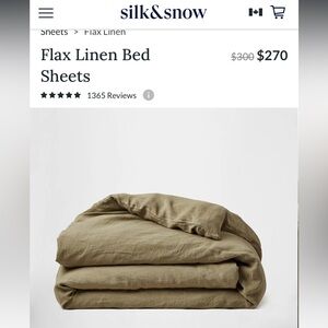 $305 Silk & Snow 100% Flax Linen Olive Green Duvet Cover in King